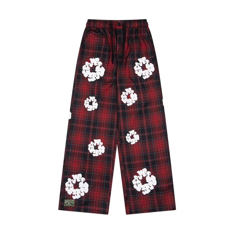 200💰D301# DENIM TEARS READYMADE foam kapok plaid casual pants 18 gray, red S-XL